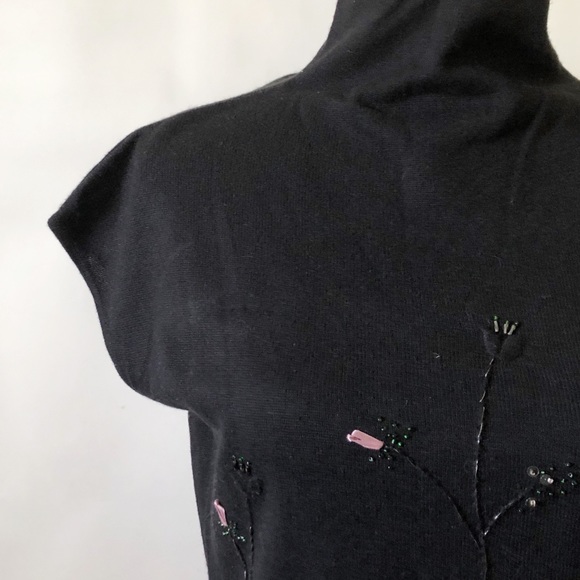 Vintage RIKKI K. Cashmere/silk blend mock neck lightweight black sweater large - Picture 4 of 5